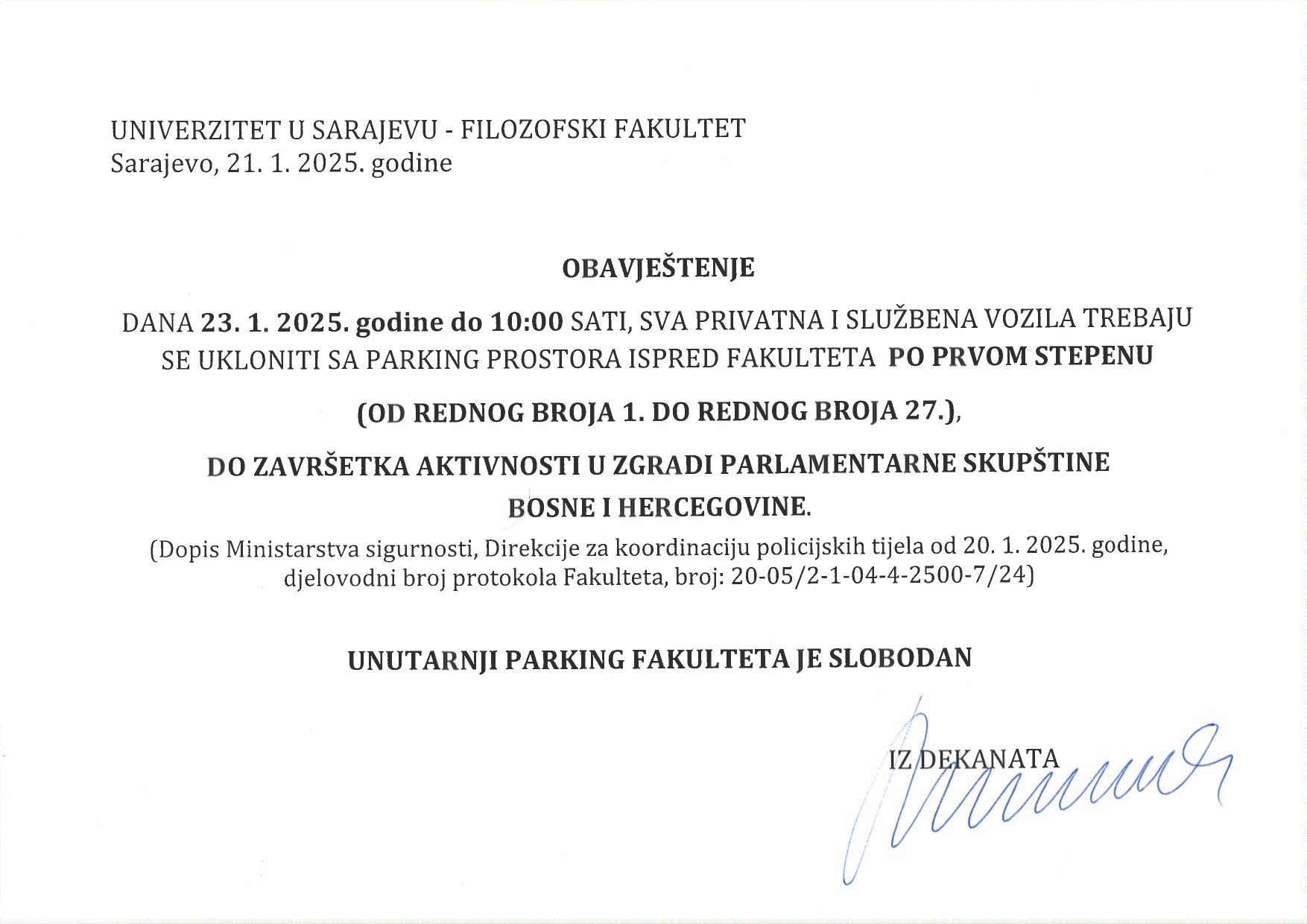 Obavijest za parking fakulteta page 0001