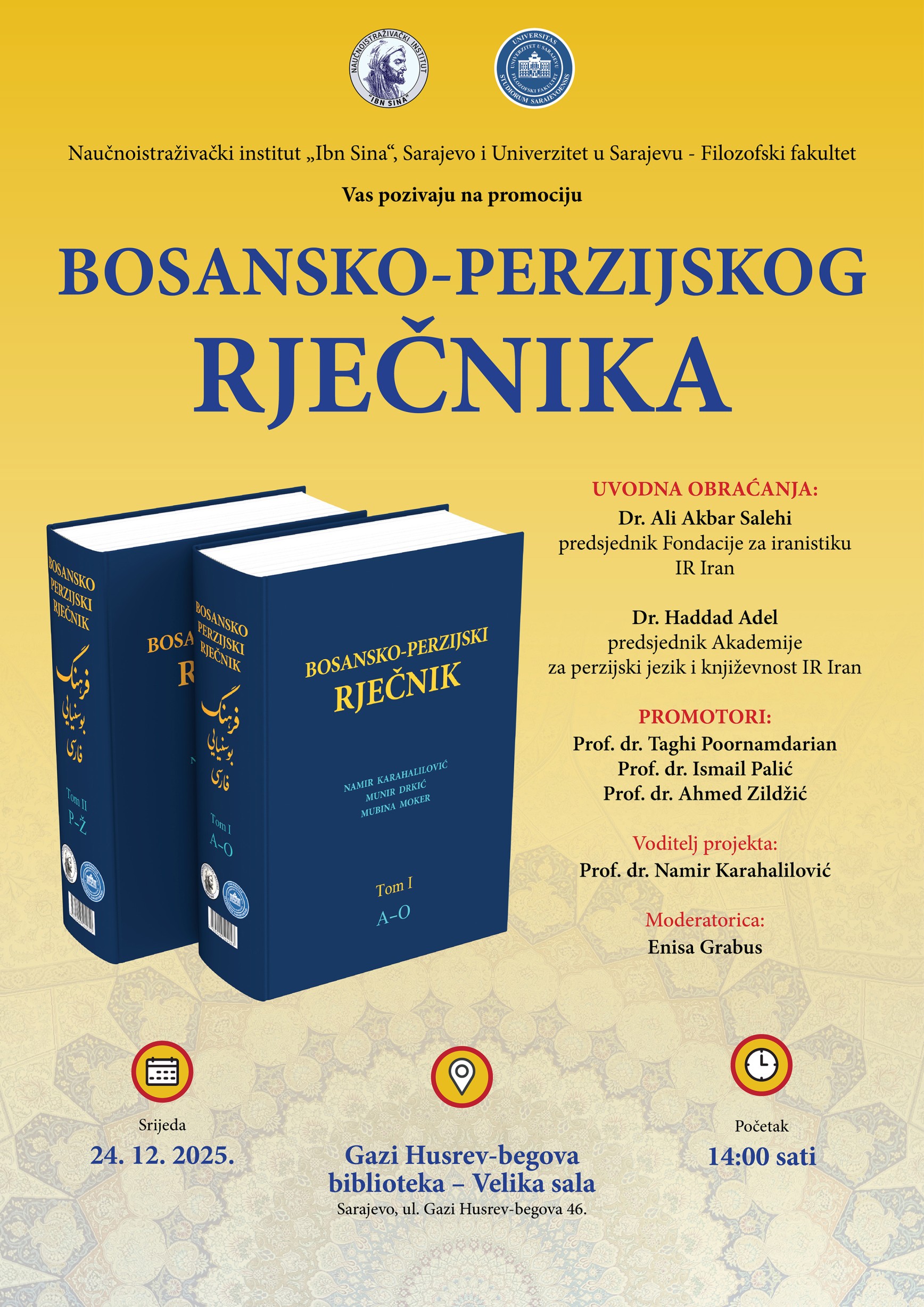 Pozivnica Promocija Bosansko perzijskog rječnika 1